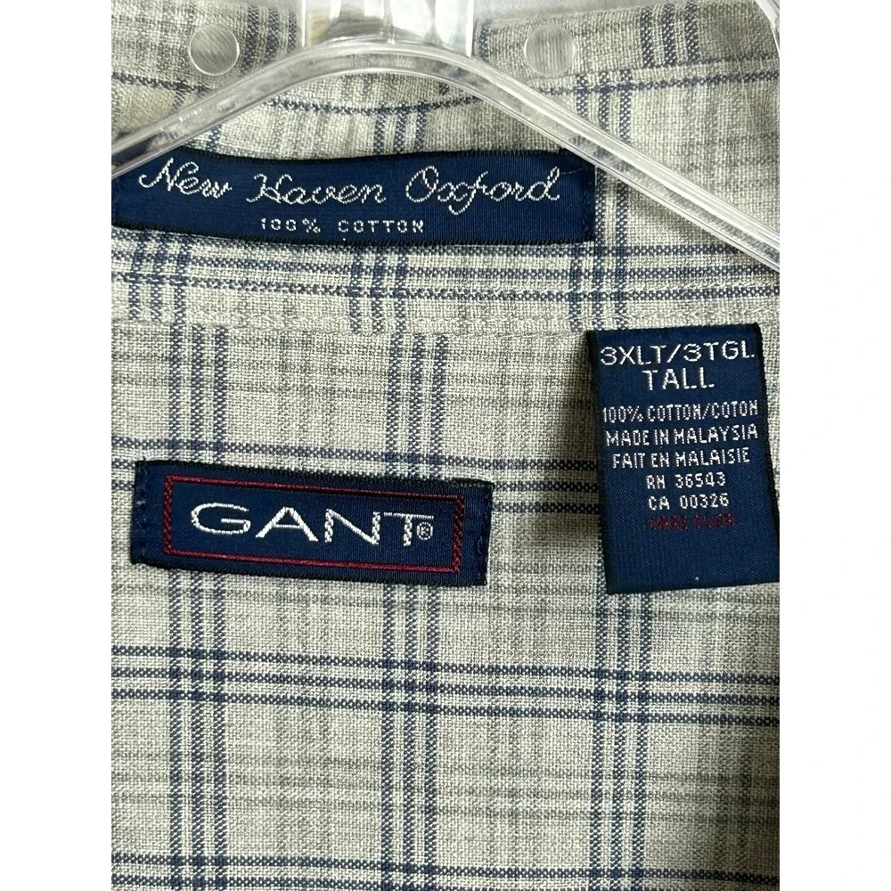 Gant New Haven Oxford Shirt Mens 3XLT Grey Blue Plaid Long Sleeve‎ Button Down